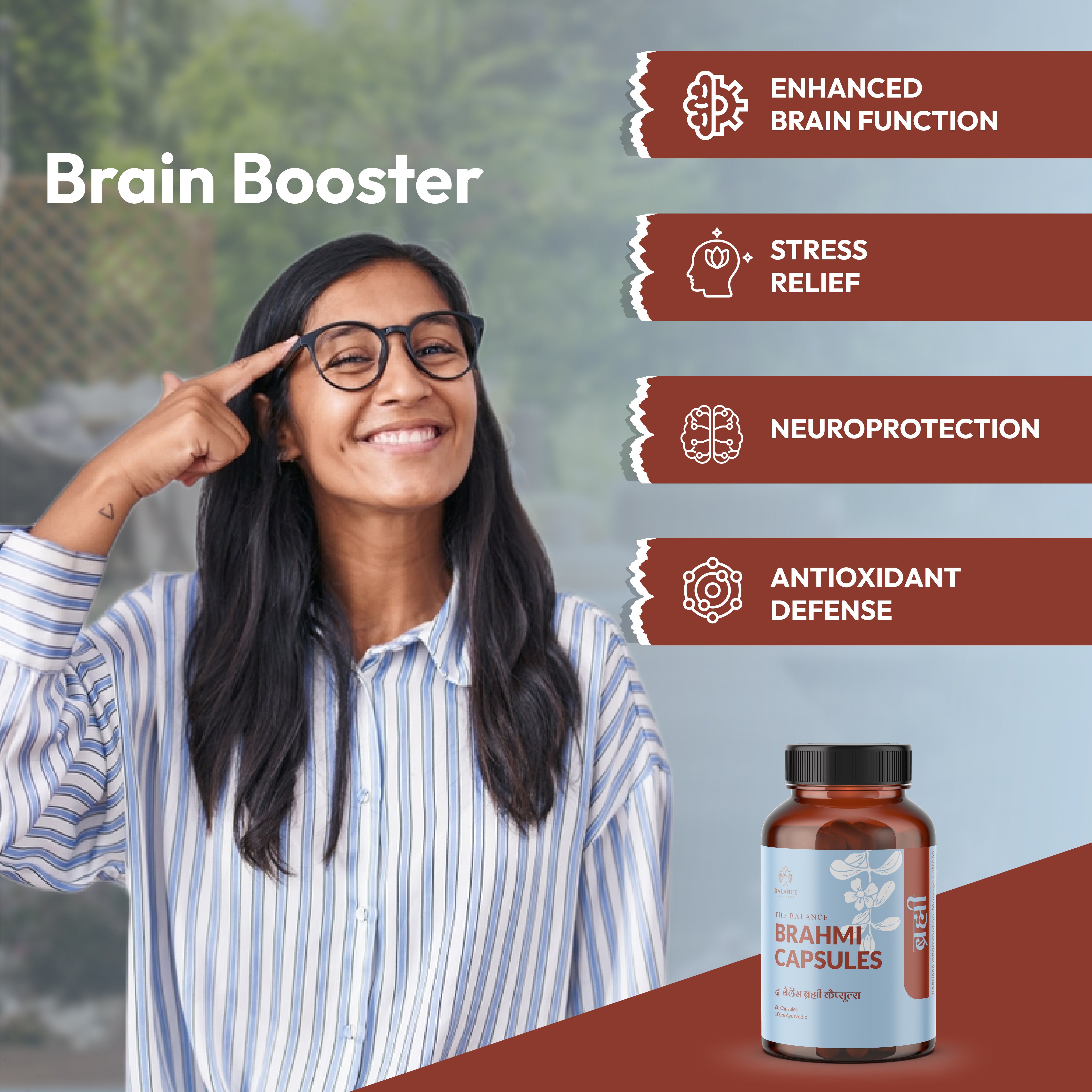 BRAHMI TABLET STRESS MENTAL COGNITION BRAIN ANTIOXIDANT ANXIETY AYURVEDA SUPPLEMENT