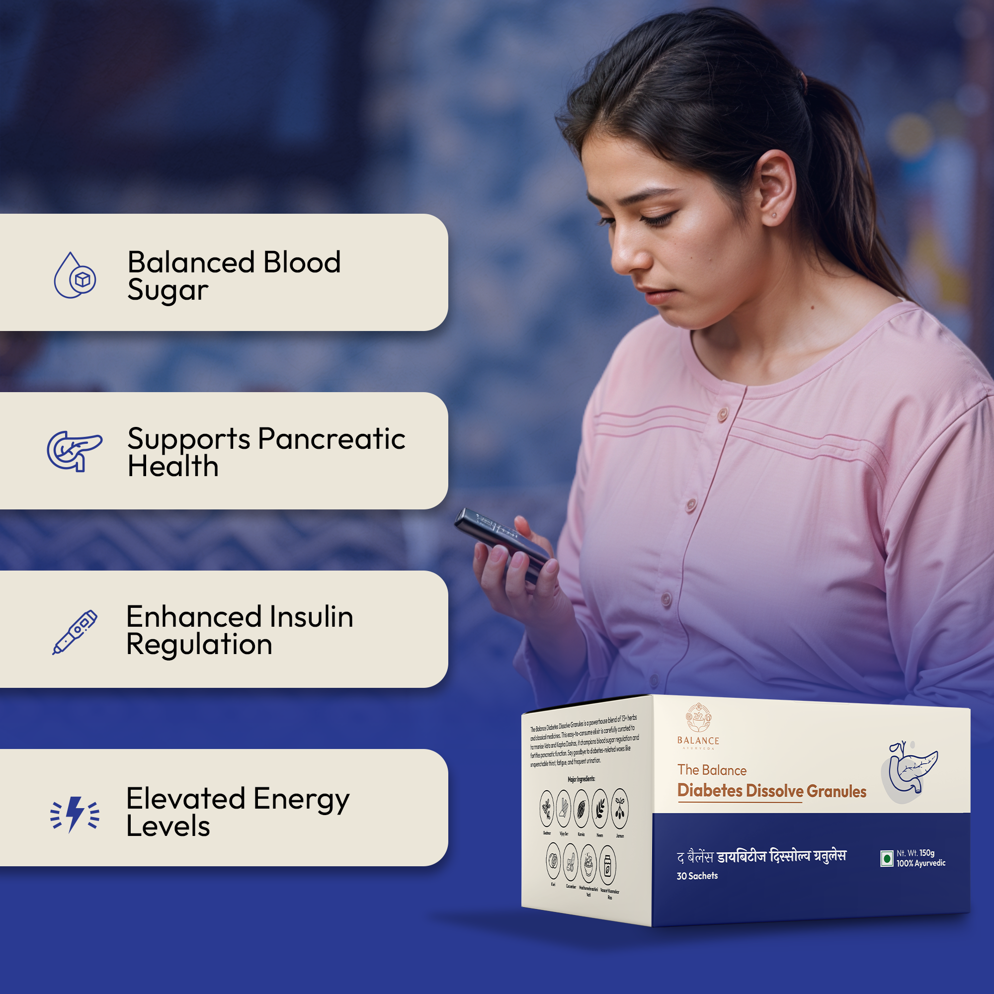 Diabetes Dissolve Granules Prediabetes Prediabetics Prevention, Lower Blood Sugar, Blood Glucose, Insulin Sensitivity, with Jamun, Karela, Ayurvedic PreDiabetes Medicine